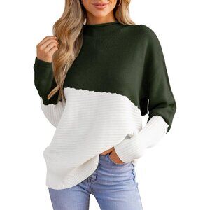 Women's Ribbed Knit Colorblock Mock Neck Sweater Size XL Fall Cozy Pullover